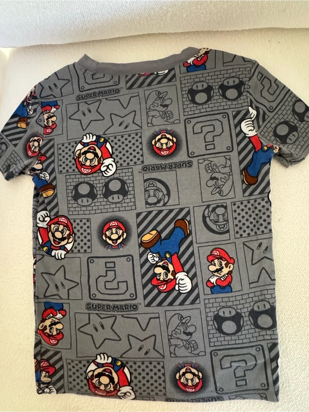 Nintendo Kids Gray Super Mario Short Sleeve Tee with Red & Blue Accents